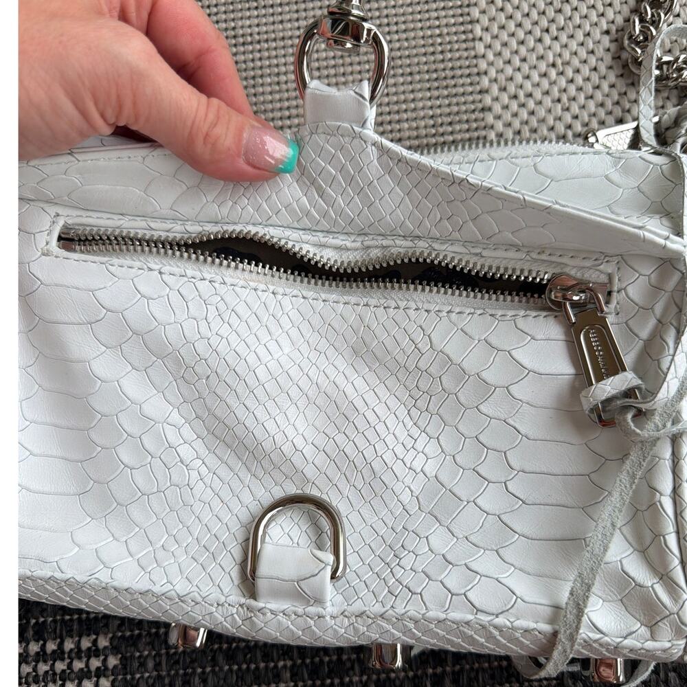 REBECCA MINKOFF Snake Embossed Mini M.A.C. Crossbody Bag White Leather - Picture 4 of 8
